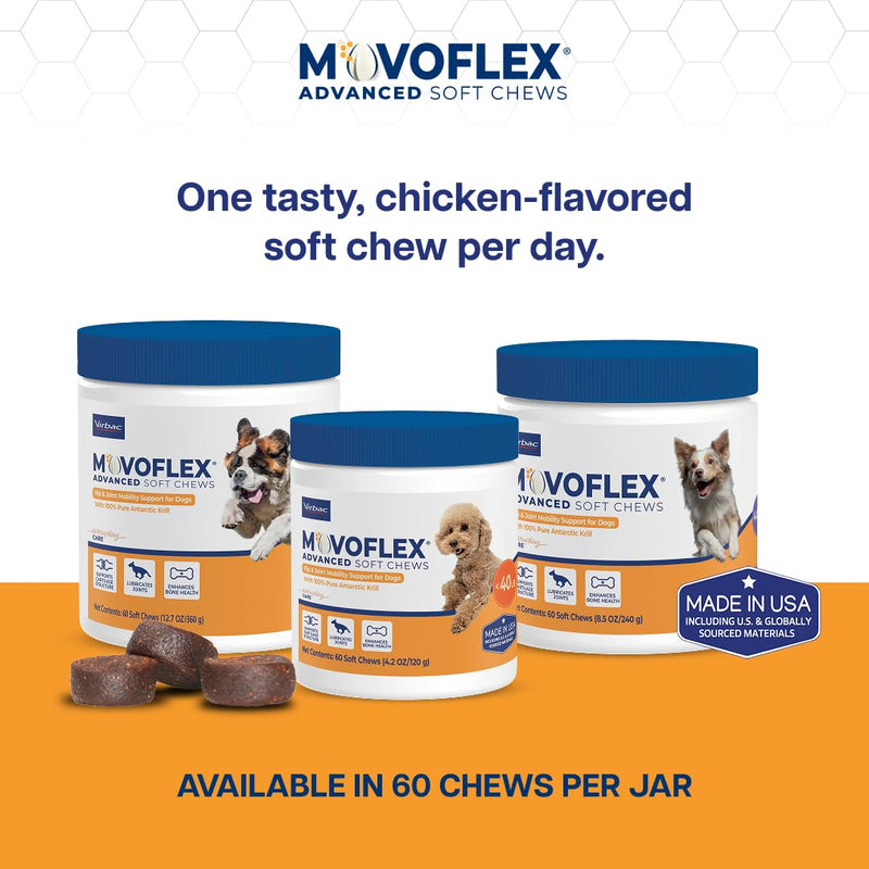 MOVOFLEX Advanced Soft Chews Hip and Joint Support Supplement for Small Dogs - 60 Count by Virbac Small Dog 1 Pack (60 count)