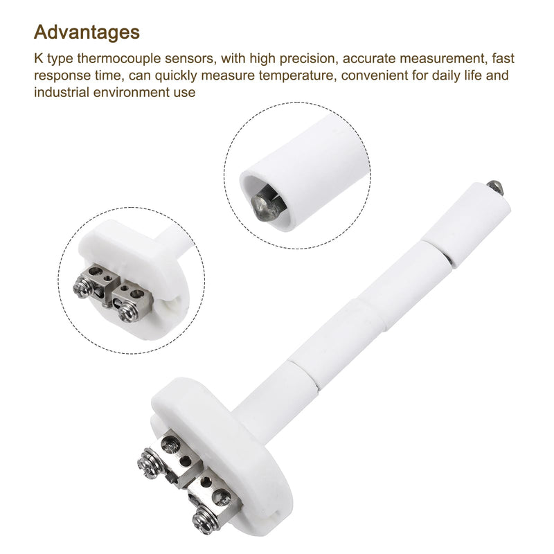 MECCANIXITY 2Pcs 4" K Type Ceramic Kiln Furnace Probe Thermocouple Sensor for Muffle Furnace Oven, High Temperature 0 to 1100°C 2.5x100mm White