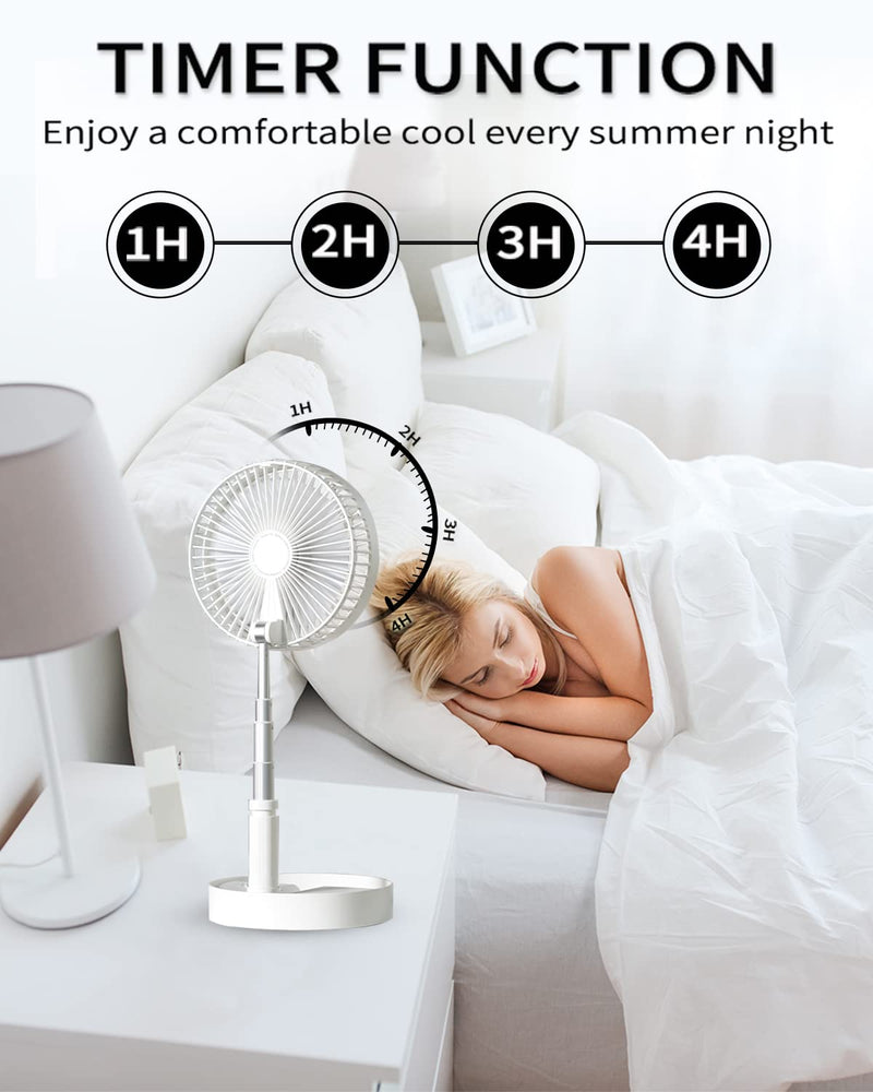 UN UNITEDTIME Desk and table fan, Foldable Fans Portable Travel Fan Battery Operated or USB Powered,Adjustable Height,My Foldaway fan with remote Control Timer 4 Speed Settings (White) White