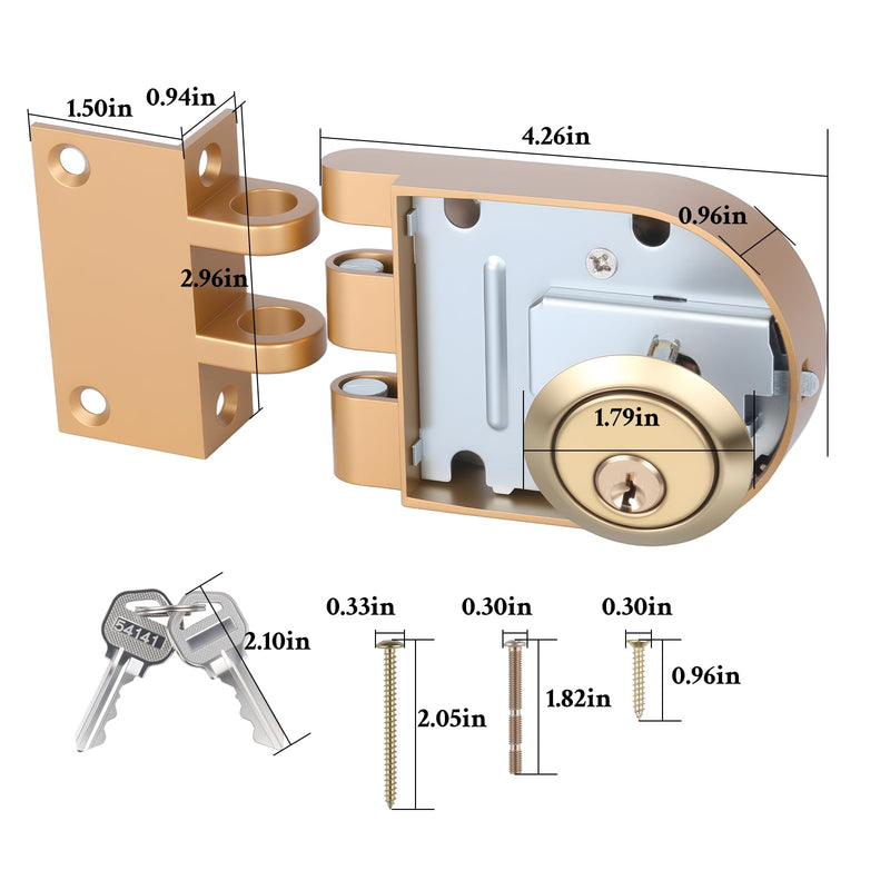 Heavy Duty Safety Double Cylinder Locking,Jimmy-Resistant Design Prohibits Forced Entry by Spreading of Door Frames,Gold