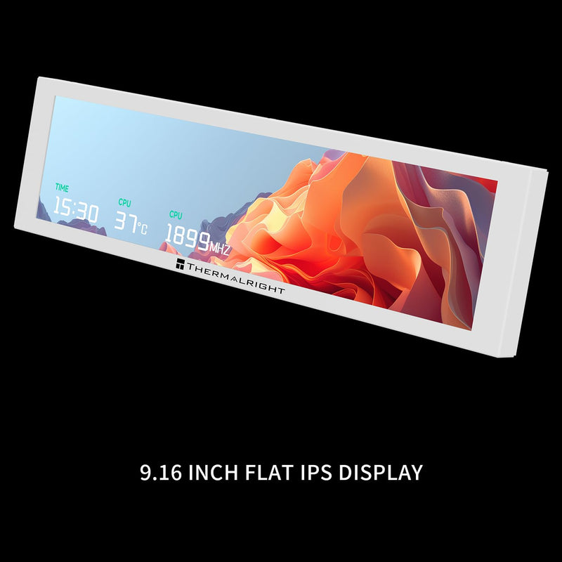 Thermalright Trofeo Vision 9.16 LCD White, 9.16-inch Full-Color LCD Magnetic Display Screen, 1920x480 Resolution, Easy to Install,Master CPU/GPU Temperature(White)