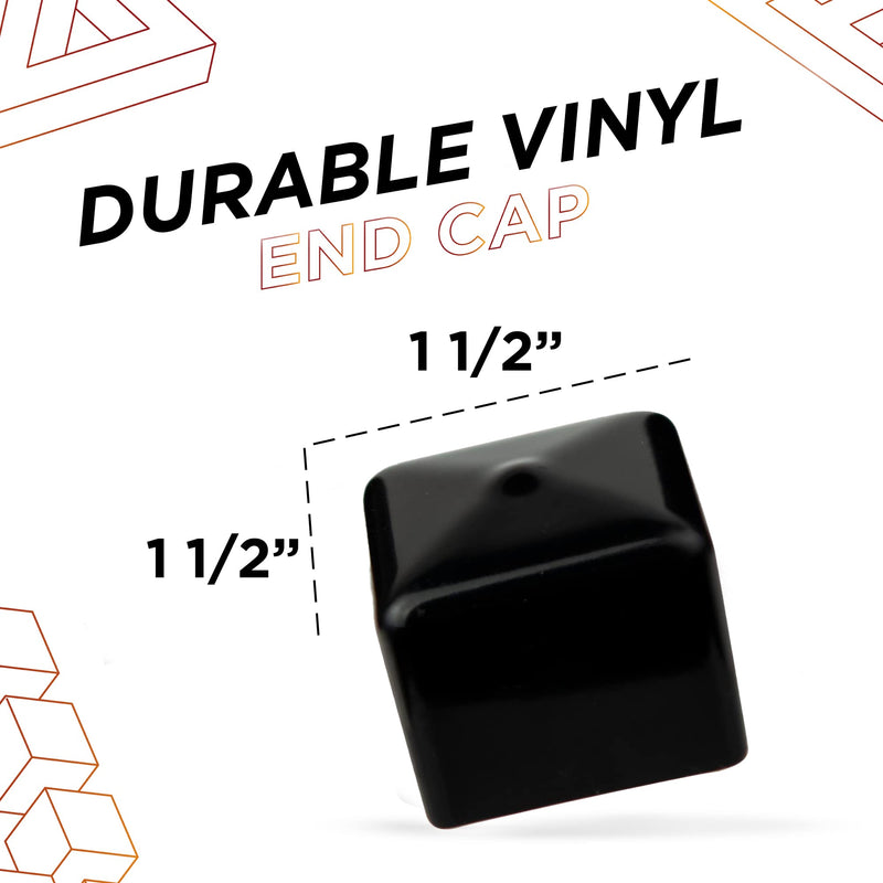 Made in USA Prescott Plastics Square Vinyl Rubber Plug Insert Black Flexible Rubber End Cap for Metal Tubing, Fence, Glide Insert for Pipe Post, Chairs and Furniture (10 Pack, 1.5") 1.5" 10 Pack