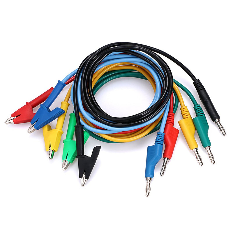 Sumnacon Multimeter Banana Plug to Crocodile Alligator Clip Test Probe, 5PCS 4mm Stackable Colorful Silicone Banana Plug to Alligator Clip Test Probe Lead Wire Cable 1M 3.3 ft