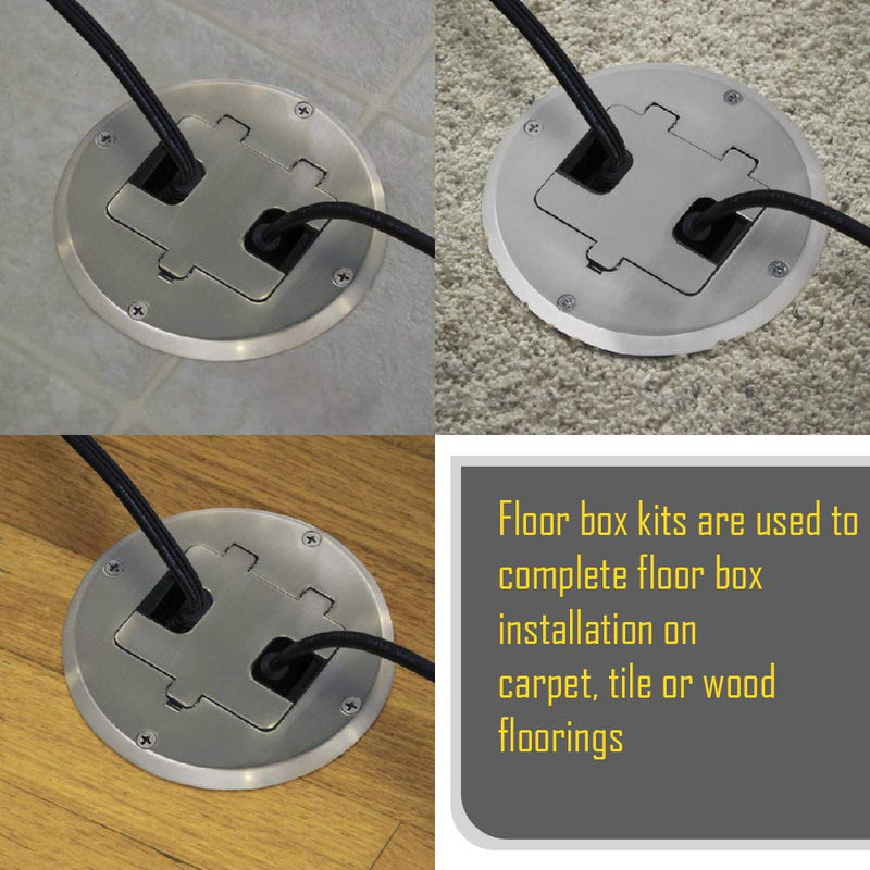 RACO 6239NI Floor Kit with Recessed Duplex 15A TR Device and Adjustable Steel Box, 1-Gang, Nickel Floor Box Kit