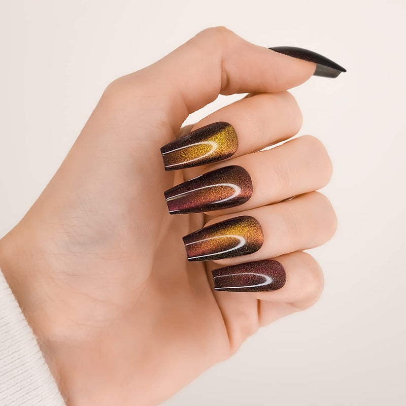 Hypnaughty Press On Nails - Ocean & Galaxy Cat Eye Coffin, Trendy & Salon Quality Reusable Nails With Kit