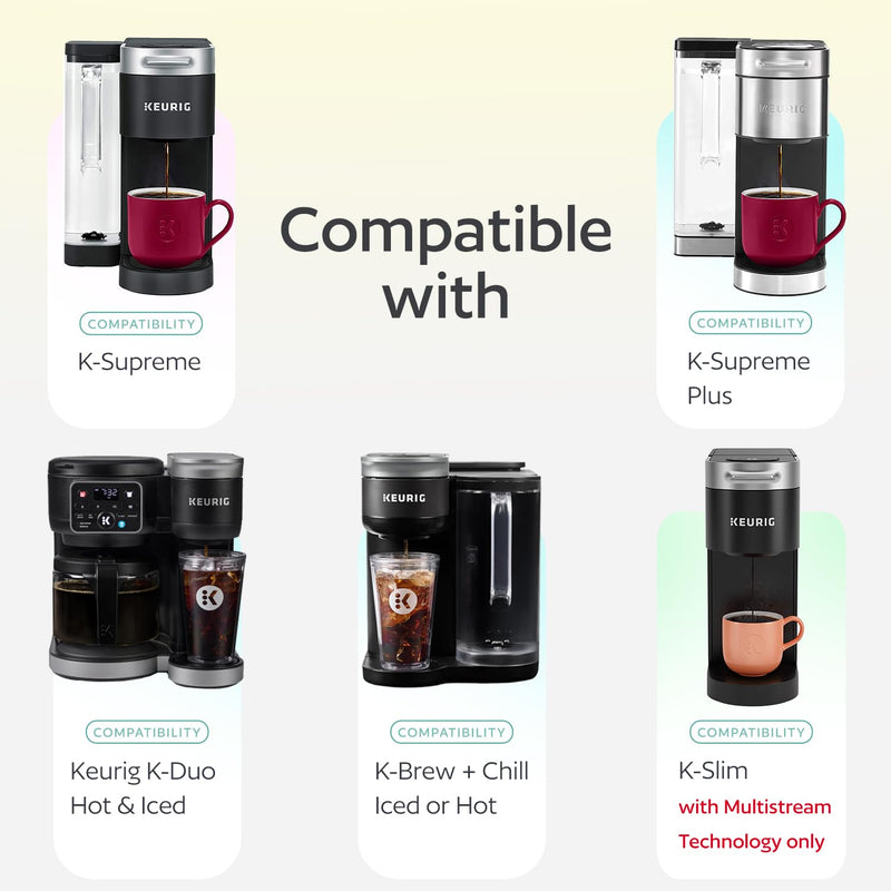 4 Reusable K Cups for Keurig K Supreme, K Supreme Plus, K Slim with Multistream Technology, K-Brew Chill, K-Duo Hot & Iced - 4 Black Refillable Kcups Coffee Filters for Keurig Coffee Makers 4 black k cups