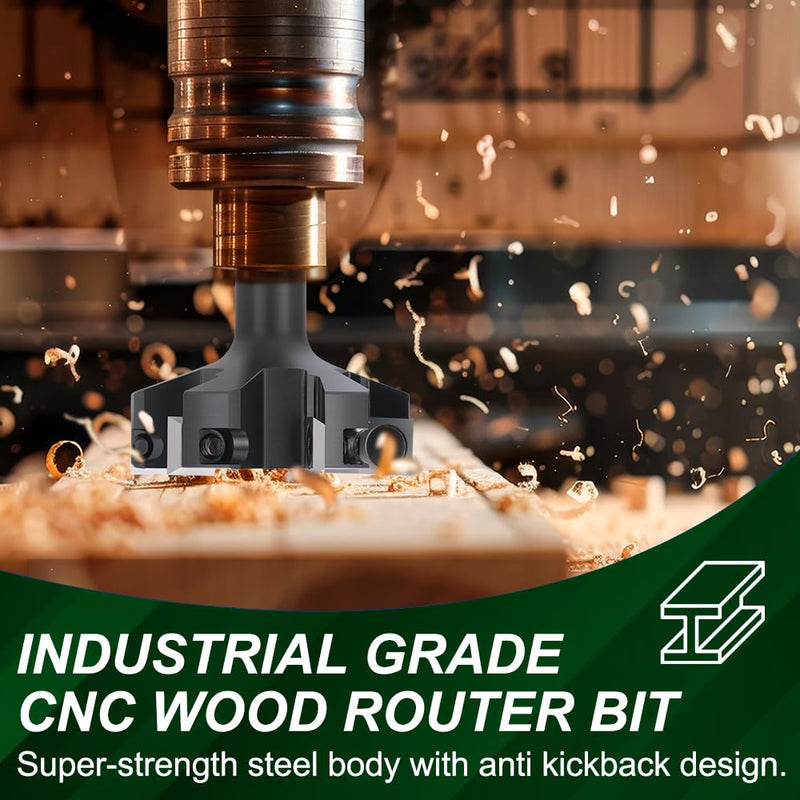 CNC Spoilboard Surfacing Router Bit 1/2'' Shank, Slab Flattening Router Bit with 2" Cutting Diameter, Planing Bit for Woodworking with 6 Carbide Inserts