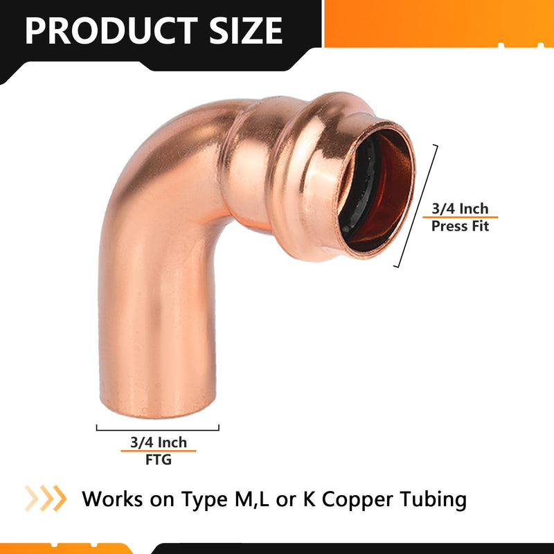 10PC HeSun 3/4" FTG x 3/4" Copper Press Street Elbow(PRESS035-10) 10 3/4" FTG x 3/4" Press