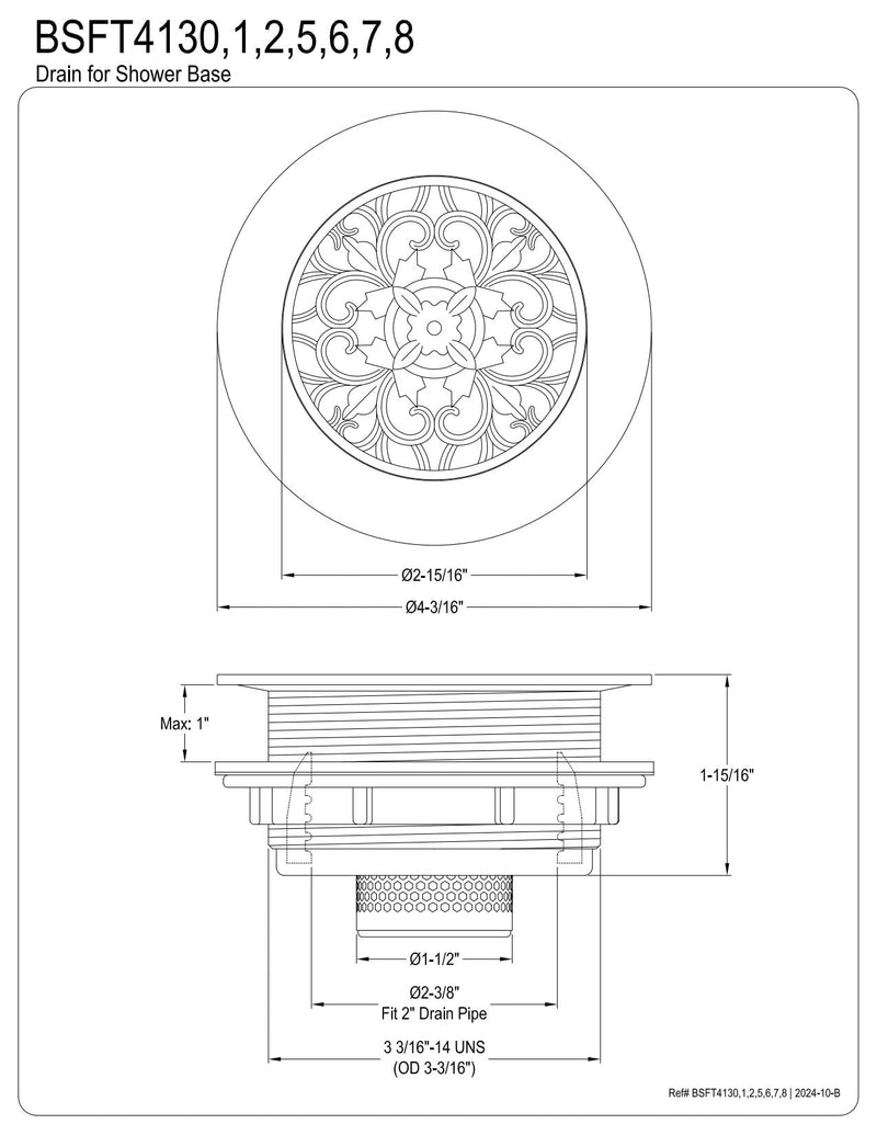 Kingston BSFT4138 4-1/4" Brass Round Grid Shower Base Drain, Brushed Nickel