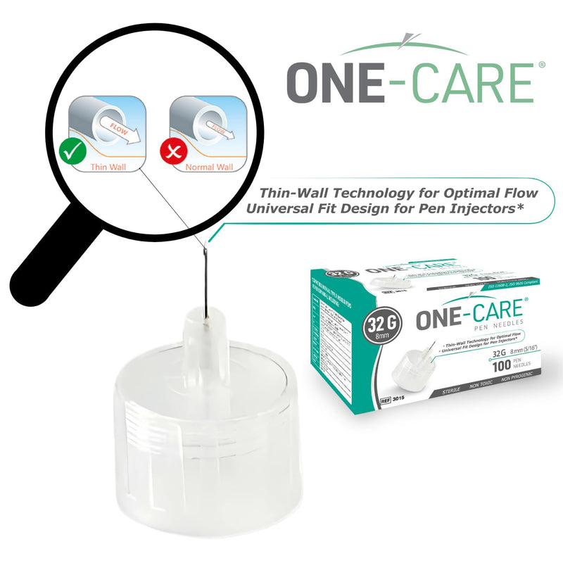 ONE-CARE Pen Tips 32G x 1/5’’ (6mm), Universal Fit, 100/bx