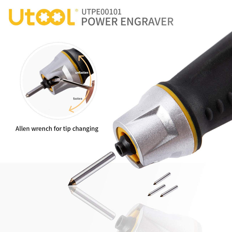 UTOOL Engraver Pen with Letter/Number Stencil, 24W Handheld Etching Tool for Wood Metal Glass Engraving with 4 Replaceable Tungsten Carbide Steel Bits 1 Pen + 4 Bits + 1 Stencils