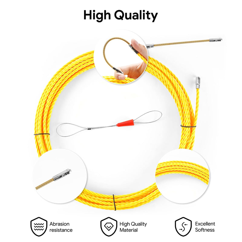 DEPSTECH Fish Tape Wire Puller Through Wall Wire Threader OD 6mm Plus Fish Cable Fastener with Steel Rope Puller Borescope Helper Through Wall 50-Foot (15M)