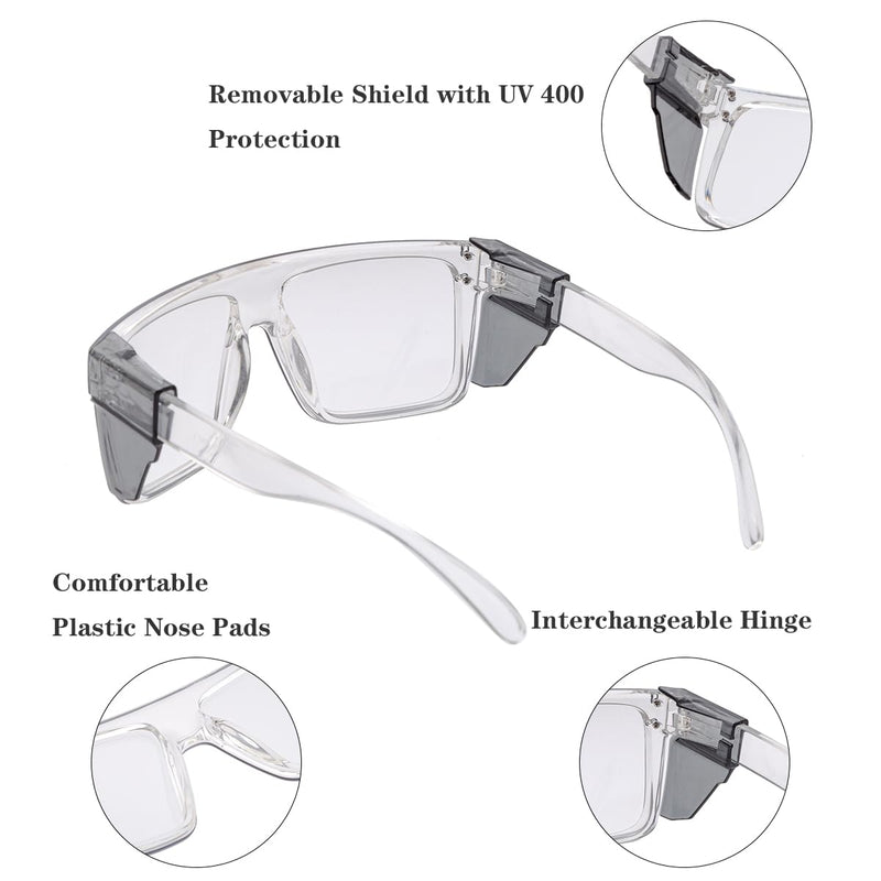 UV400 Transition Photochromic Safety Glases Light to Dark Grey Lens ANSI Z87 Impact Approved Clear