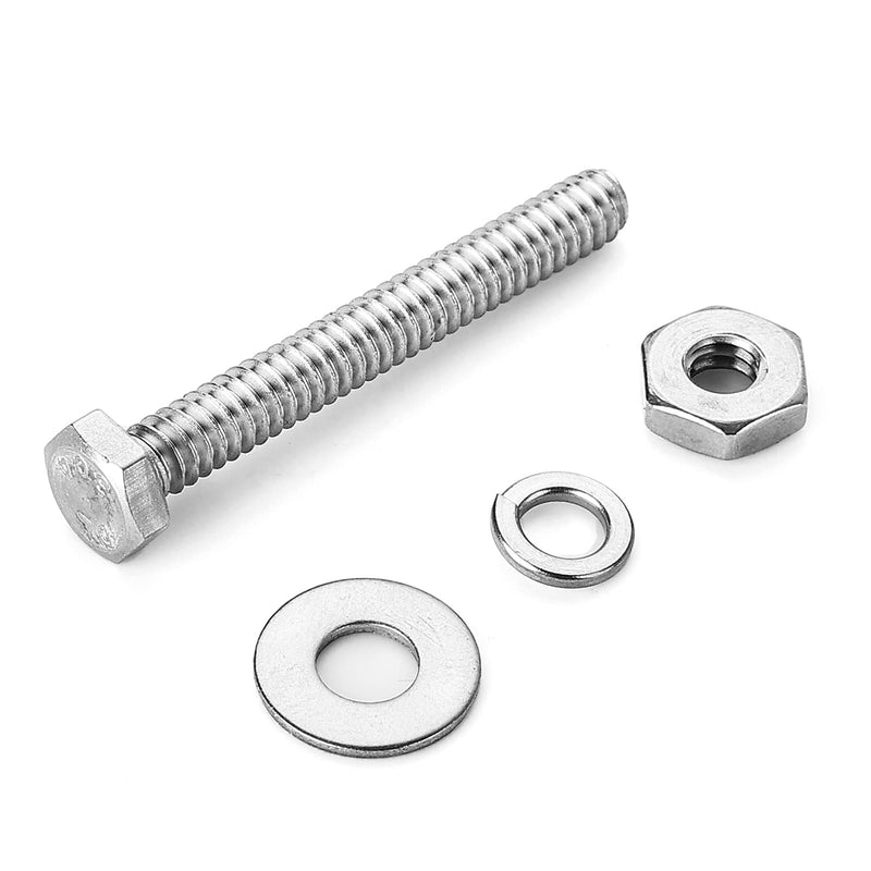 #10-24 x 3 Hex Head Bolts Screws, Nuts, Flat and Lock Washers Assortment Kit, 304 Stainless Steel(18-8), Bright Finish, Machine Fully Thread 10Sets #10-24 x 3" (10Sets)