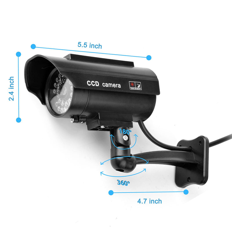 Solar Powered Fake Security Camera, Easy to Install with Red Light LED Light Flashing and Warning for Indoor/Outdoor