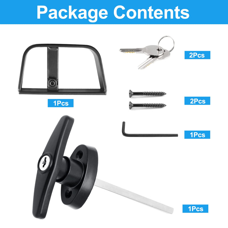 Luomorgo Shed Door Latch T-Handle Lock Kit with 2 Keys, 4-1/2" Stem Storage Barn Shed Door Lock, Black