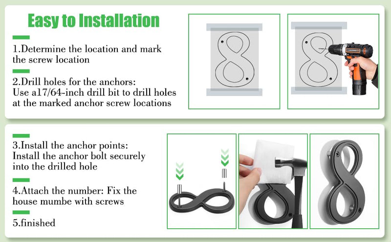 5 Inch Modern House Numbers for Outside, Large Metal Address Numbers for House, Anti-Rust Floating House Numbers with Nail Kits for Front Door Garden Mailbox, Black Zinc Alloy Style (Black 1) Black 1