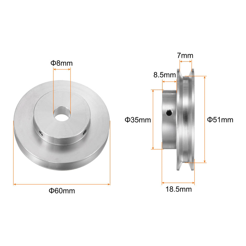 HARFINGTON Single Groove Pulley 8mm Fixed Bore 60mm Outer Diameter Aluminum Alloy with Hex Wrench for Drilling Machine 6mm PU Round Belt 8mmx60mm