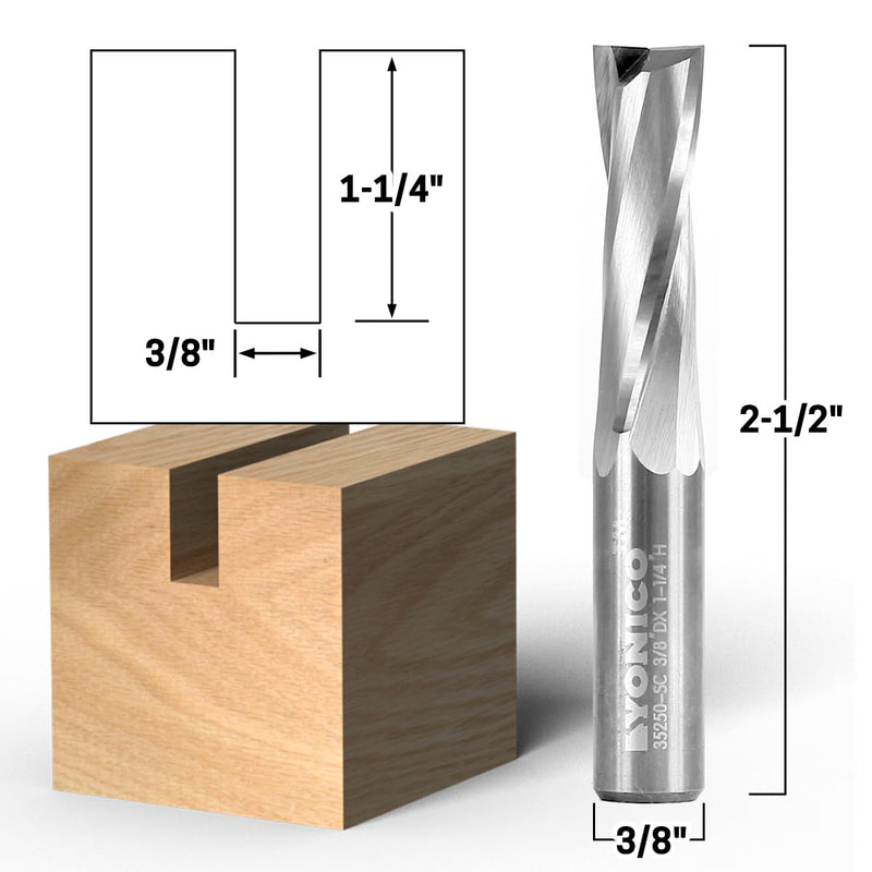 YONICO Upcut Router Bits Spiral 2 Flute Solid Carbide CNC Slow Helix End Mill 3/8-Inch Dia. 3/8-Inch Shank 35250-SC