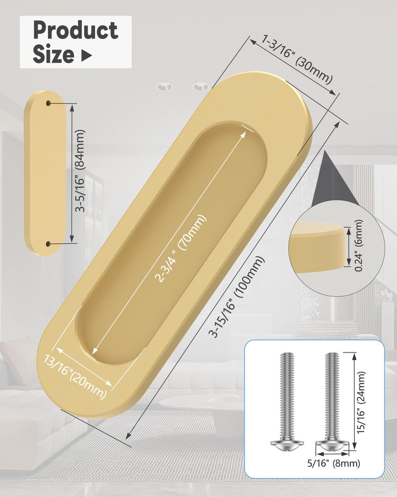 8 Pack Self-Stick Door Handles, 4 Inch Aluminum Alloy Self Adhesive Flat Finger Pulls, No Drill Cabinet Knobs for Drawer, Sliding Glass/Barn/Closet/Balcony Doors (8, Champagne) 8
