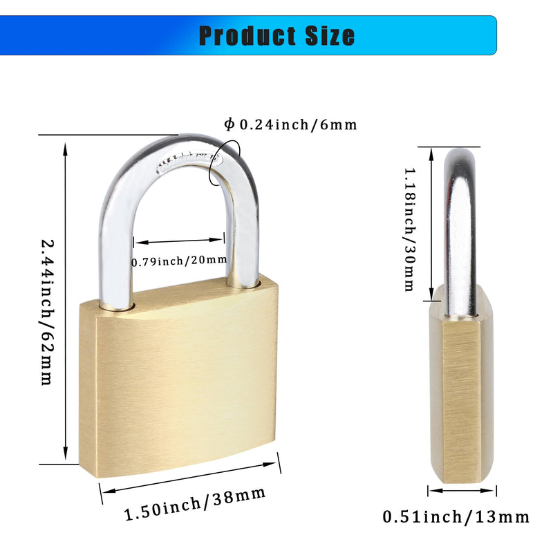 Solid Brass Padlock with 3 Keys, Locker Lock with Brass Body & Steel Shackle, Keyed Padlock for Sheds, Storage Unit, School Gym Locker, Fence, Toolbox, Gate, Warehouse 1pack