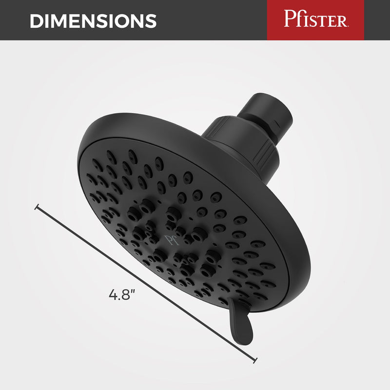 Pfister Universal Shower Head, Shower Arm Not Included, 5-Function, 1.75 GPM, Matte Black Finish, 015WS2UT01B Without QuickConnect