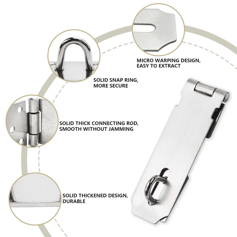 SANATO 4 pcs Padlock Hasp Latch Locks 3 Inch 304 Stainless Steel Door Lock Hasp Latch Hasp for Door Shed Gate Cabinet with Screw Brushed Nickel 3 Inch 4pcs