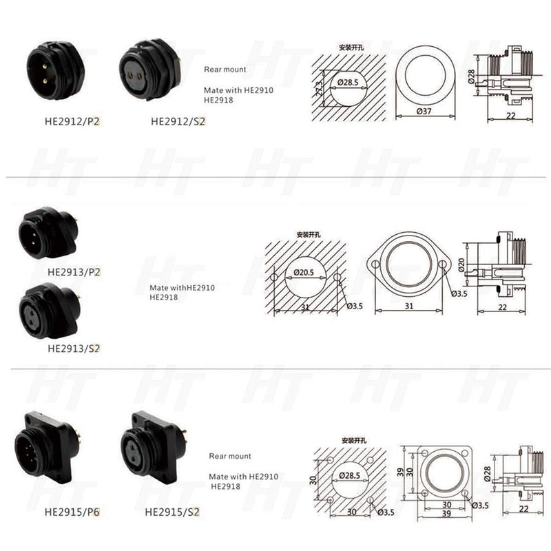 HangTon HE29 5 Pin Waterproof Connector Angled Plastic Threaded Outdoor Industrial Electrical Power 25Amp Circular Male Female Wire Cable Plug + Panel Socket (5 pin) - NewNest Australia