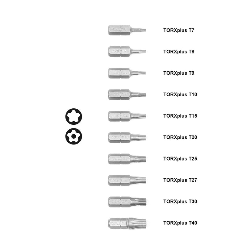 TORX PLUS IPR, Torx Plus 5-Point Tamper-Proof Security Bits (IPR 7-IPR 40), 25mm, 10 -Pieces, High Grade S2 Steel 10pc 1 in. Torx Plus IPR
