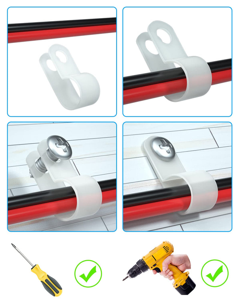 Rope Light Mounting Clips - 60 Pack 1/2 Inch P-Style Extension Cord Wall Clips with Stainless Steel Self Tapping Screws 60 Pack 1/2 Inch Clips with Screws