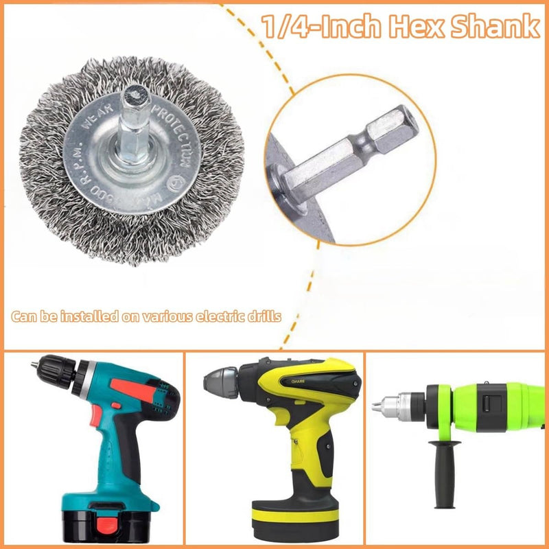 10 Pack Wire Brush for Drill, Carbon Steel Wire Wheel Brush, Cup Brush, Pen Brush Set with 1/4-Inch Hex Shank for for Cleaning Rust, Stripping and Abrasive 10 PCS