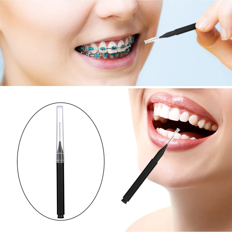 Patelai 100 Pieces Braces Brush for Cleaner Interdental Brush Toothpick Dental Tooth Flossing Head Oral Dental Hygiene Flosser Toothpick Cleaners Tooth Cleaning Tool (Black) Black