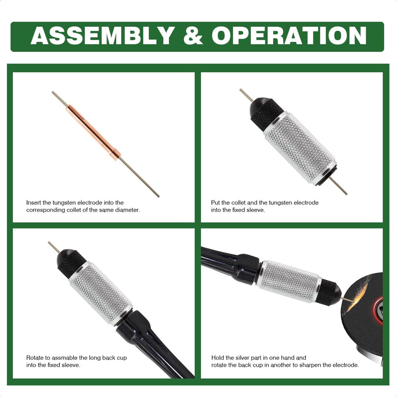 TIG Welding Tungsten Gripper Holder Set TIG Collet Long Back Cup and Fixed Sleeve Kit Tungsten Polish Gripper 5PCS