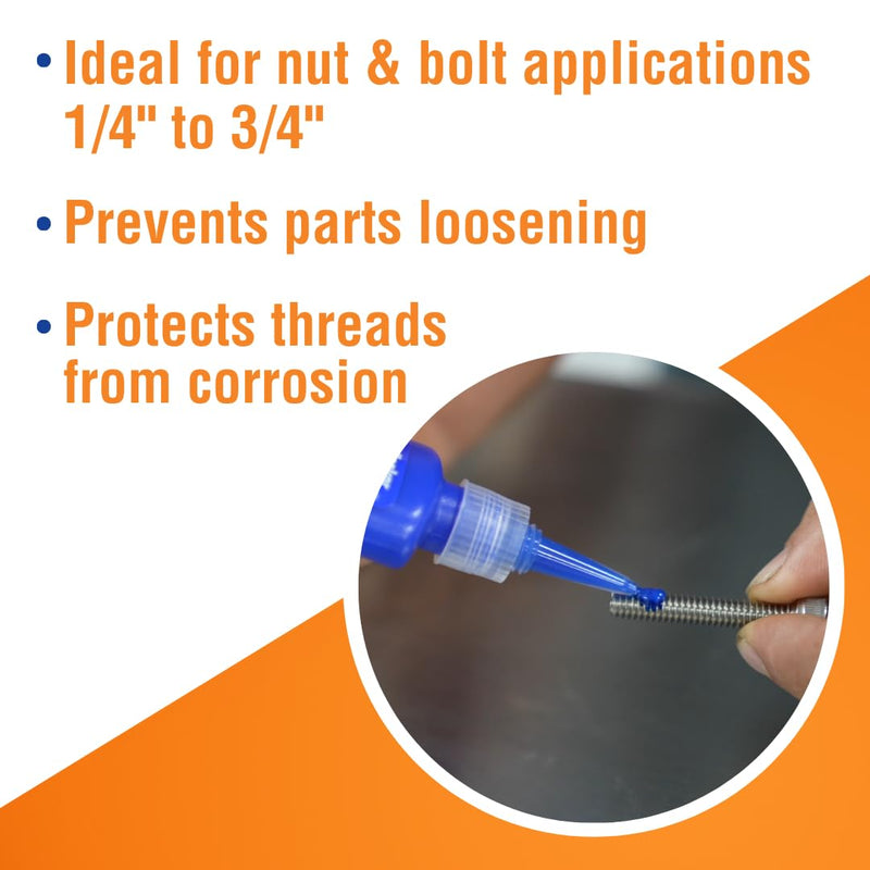 Permatex 24200 Threadlocker Blue Medium Strength,Thread Lock & Screw Glue for Bolts Nuts & Fasteners to Prevent Loosening & Corrosion, Removable with Hand Tools 6 ml