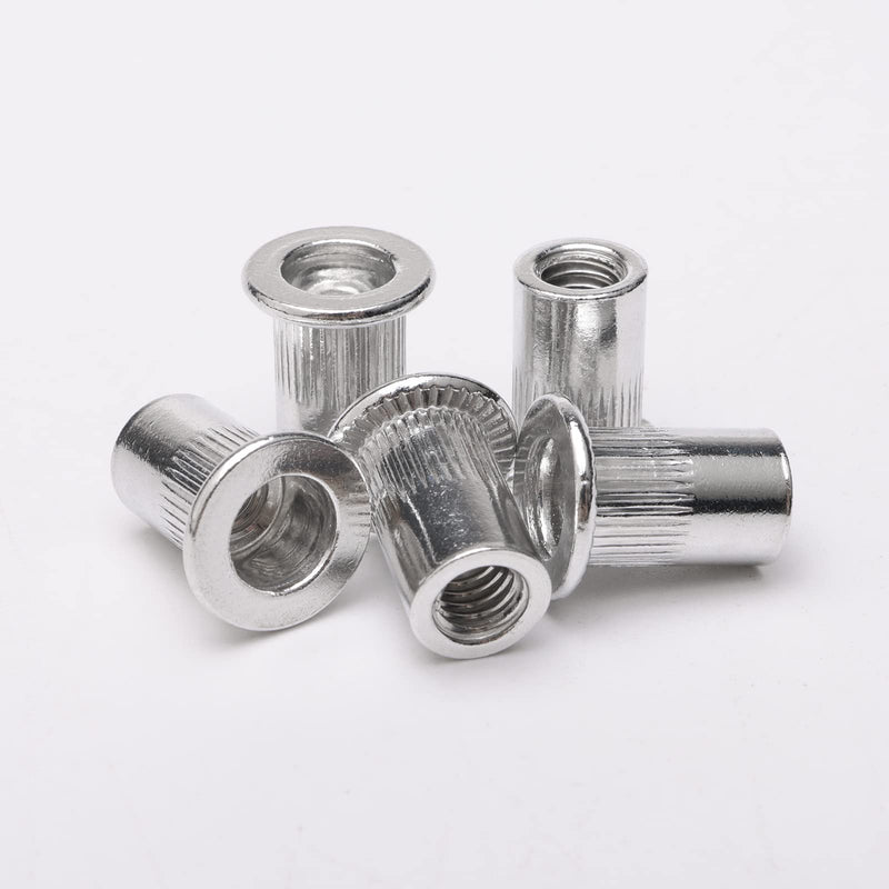 M6 6 mm Flat Head Threaded Rivetnut Insert Aluminum Rivet Nut Blind Insert Nut Pack of 100 M6