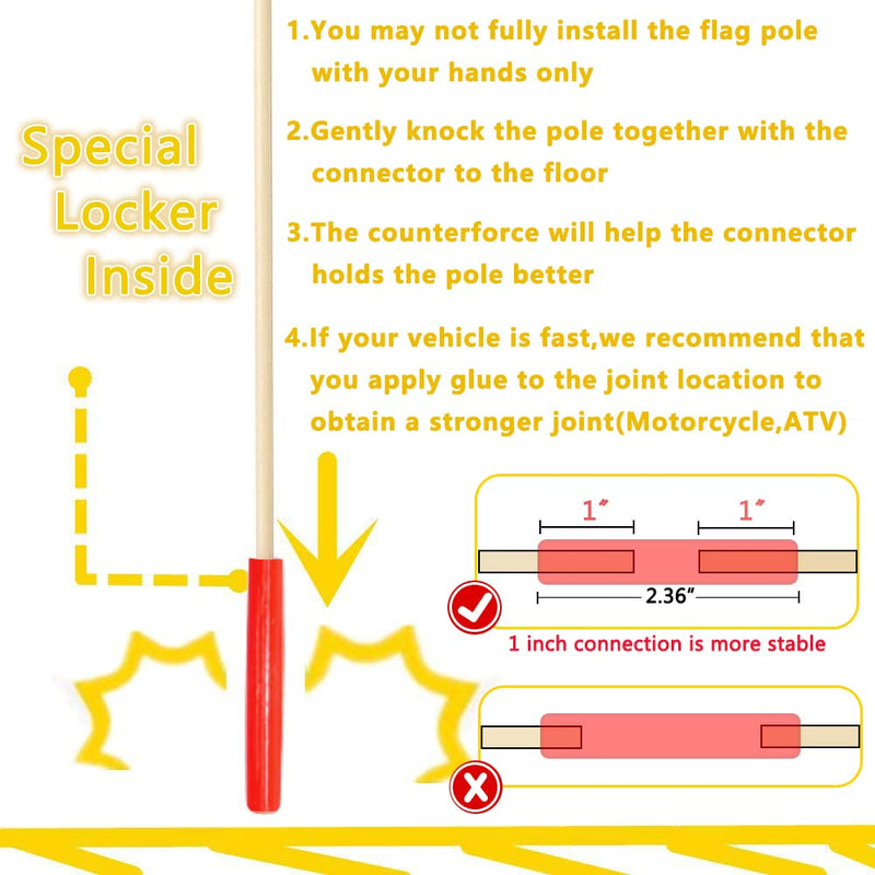 Uelfbaby 2Pcs Bike Safety Flag with Reflective Stripe 6 Ft Heavy Duty Fiberglass Pole Polyester Full Color Tear-Resistant Waterproof Orange Flag Double-sided Reflective Flag 2 Orange（with Reflective Stripe）
