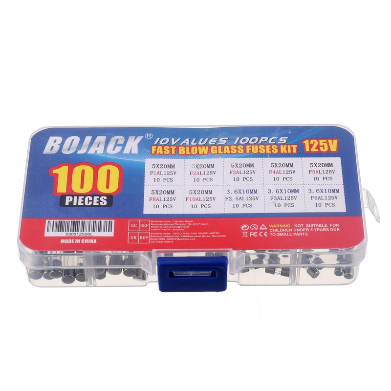 BOJACK Christmas Light fuses 5x20mm 125V 1A 2A 3A 4A 5A 8A 10A Fuse Fast-Blow Glass Fuses 3.6X10mm Mini Fuse 125V 2.5A 3A 5A amp Fuses Assortment Kit