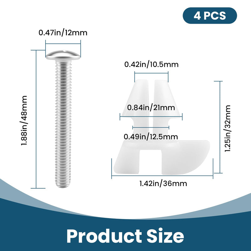 4 Pack White Toilet Seat Bolts & Screws for 1133024 Hardware Pack, Non-Slip, Secure Fit - Ideal for Toilet Seat Parts Replacement Silver