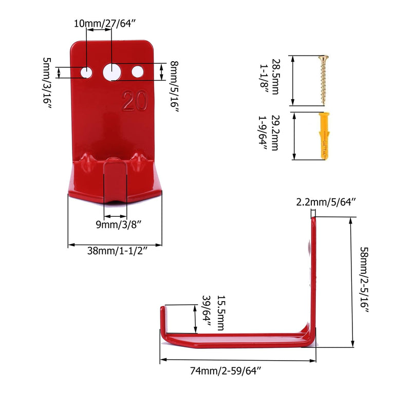Fire Extinguisher Mount Wall Hook Bracket for Holding up to 20 lbs Extinguishers, Suited for Large and Small Dry Chemical and Water Extinguishers 2 Brackets