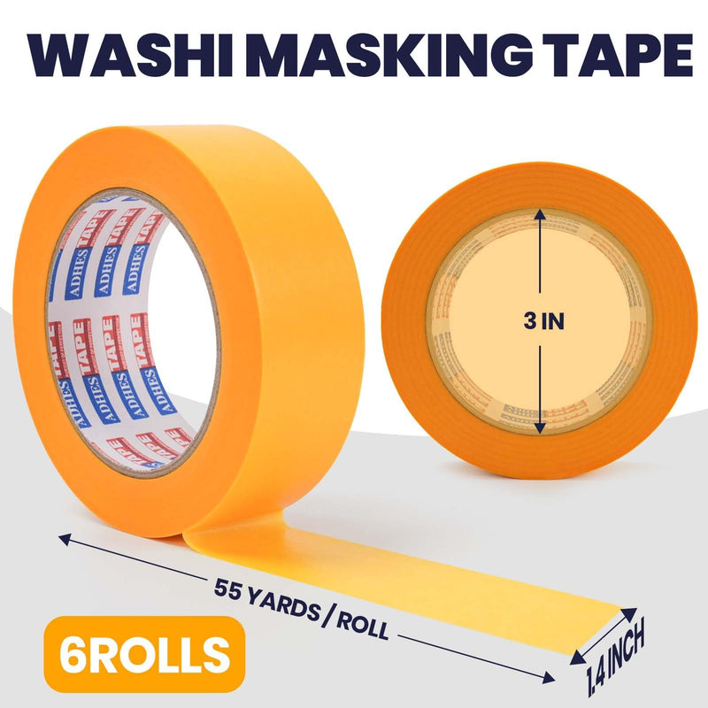 ADHES Orange Washi Masking Tape, 15-21 Day UV Resistant Painters Tape 1.41in