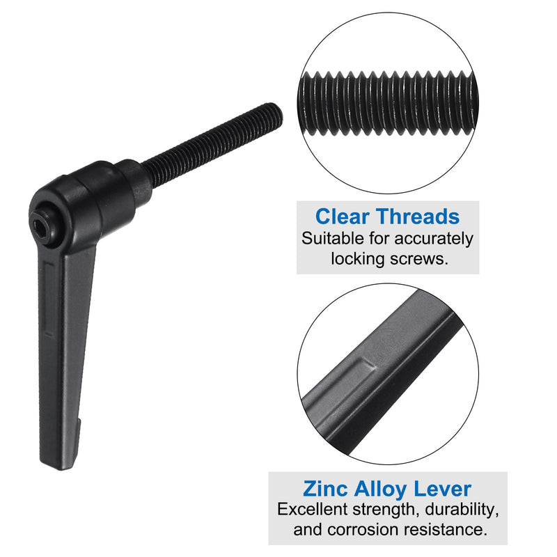 uxcell 4pcs Lever Adjustable Handles M6 x 40mm Metric Male Thread with Nuts Washers, Level Clamping Handle Set Hand Stud Knobs Rotating Screw Handles Bolts with Locking Lever, Black