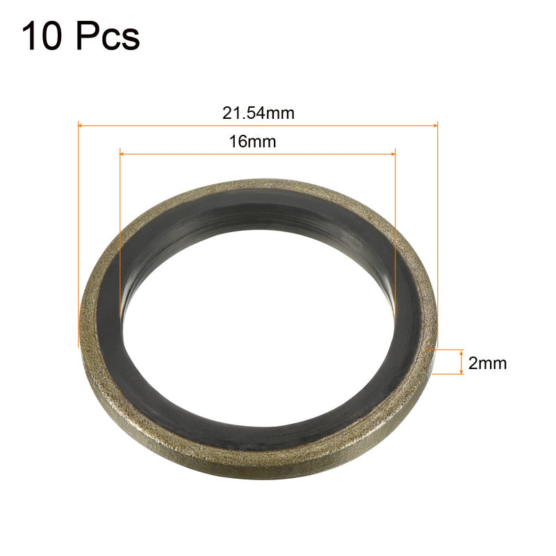 MECCANIXITY Bonded Sealing Washers M16 21.54x16x2mm Carbon Steel Nitrile Rubber Gasket, Pack of 10 21.5x16x2mm