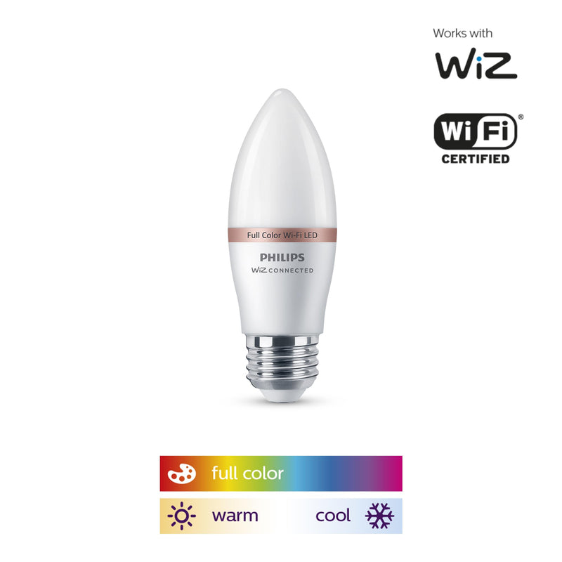 PHILIPS Smart 40W B12 Candle-Shape 4-Pack, E26 Base, Full Color, Dimmable, Indoor, Connect to Wi-Fi, Control Voice or App - Powered by WiZ Connected