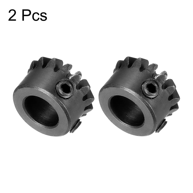 uxcell 2pcs Bevel Gear 0.8 Module 1:1 Reduction Rate 15T 6.35mm Hole Dia Bevel Pinion Gear 45# Steel, 45 Degree Steering Gear for Hardware Mechanical Rotation, Black