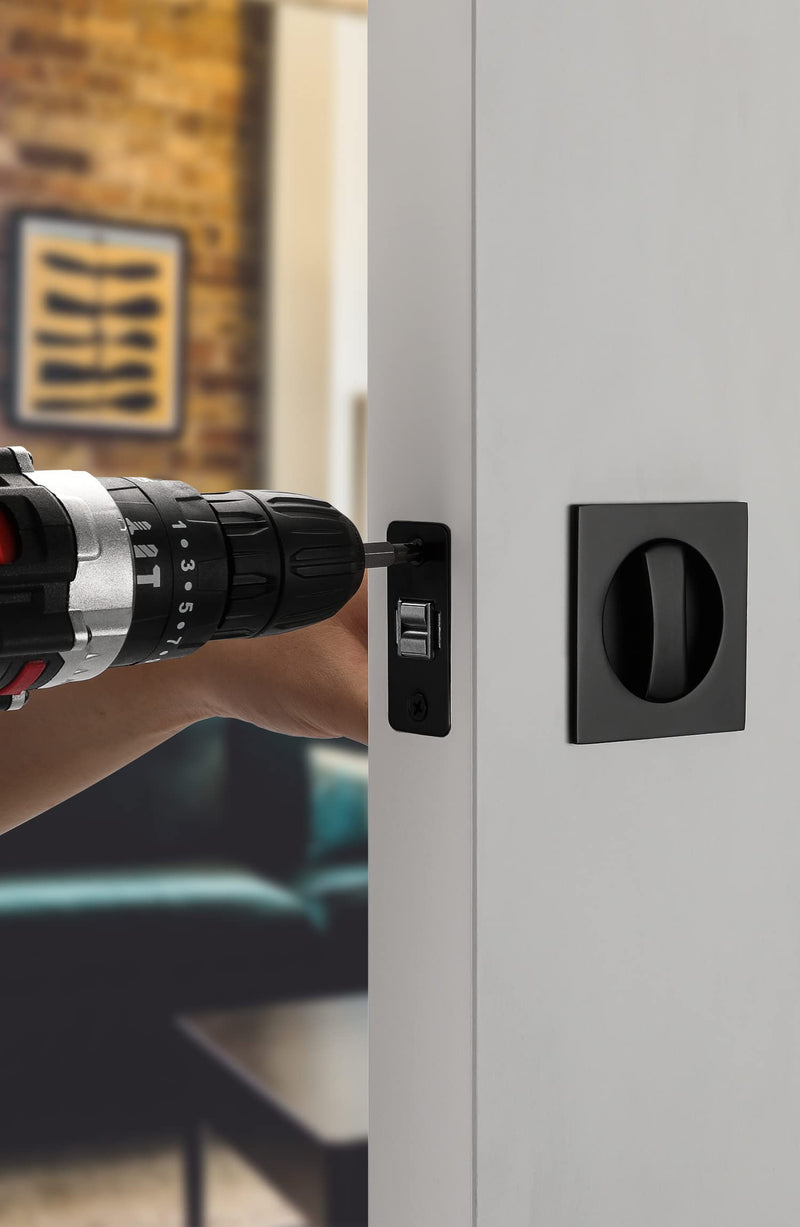 goldenwarm Pocket Door Lock, Matte Black Contemporary Privacy Square Pocket Door Hardware, Black Sliding Pocket Door Lock(1 Pack) Square - 1 Pack - NewNest Australia