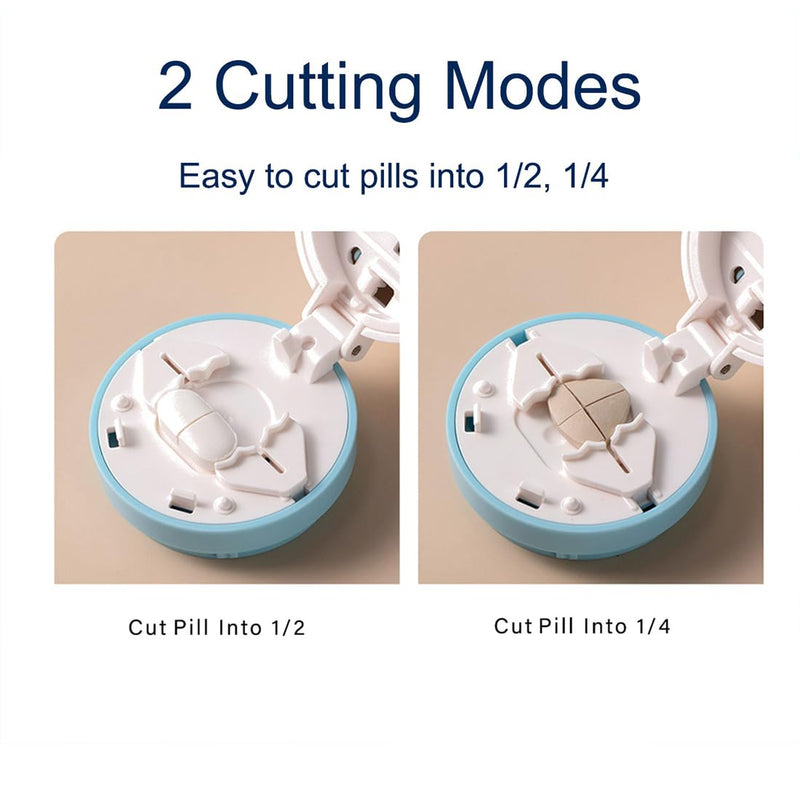 Safety Hidden Blade Pill Cutter and Storage for Splitting Small and Large Tablet Into Half or Quarter (2 in 1)