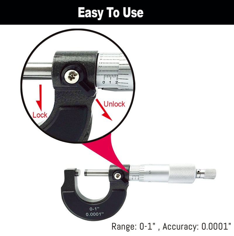 Nortools Outside Micrometer, Ratchet Stop, Lock Nut 0-1" /0.0001" Precision Machinist Tool
