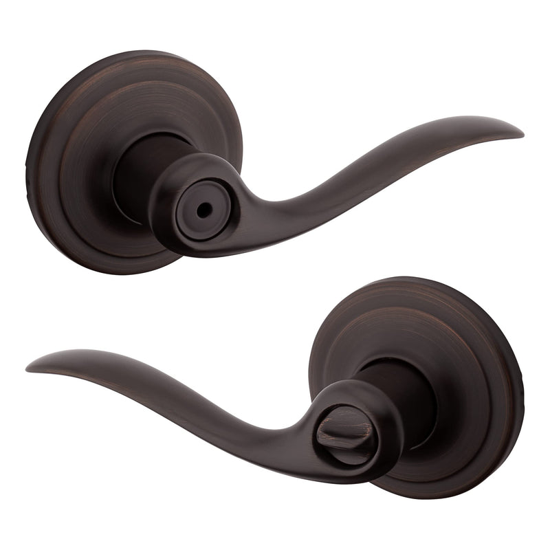 Kwikset Tustin Interior Privacy Door Handle with Lock, Door Lever For Bathroom and Bedroom, Venetian Bronze Reversible Keyless Turn Lock, with Microban Protection