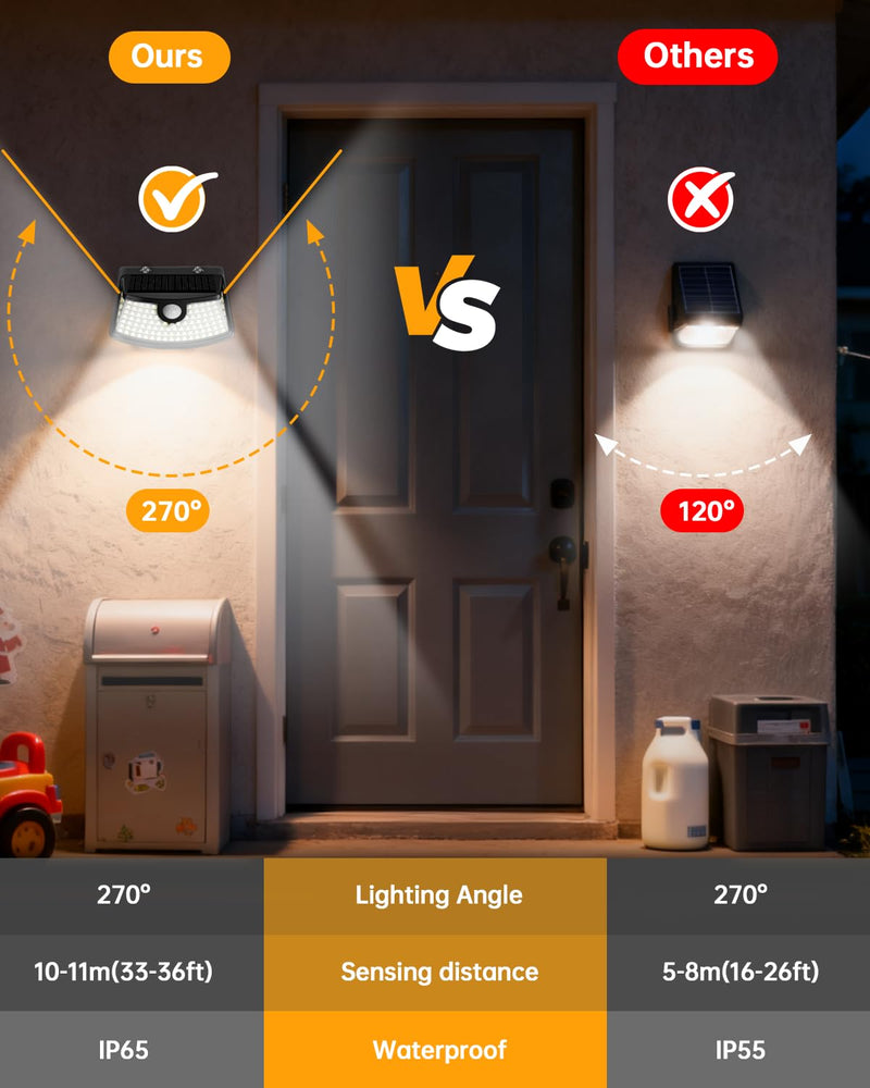 Aootek New Solar Motion Sensor Lights 120 LEDs with Lights Reflector,270° Wide Angle, IP65 Waterproof, Step Lights for Front Door, Yard, Garage, Deck (Black, Daylight White, 4-Pack) Black Shell-Daylight White 4 Pack