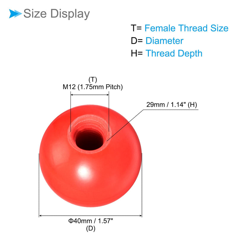 Thermoset Ball Knobs, M12 Female Thread 40mm Diameter, Plastic Metric Hand Screw Grip Red - (Applications: for Lathe Machinery Lever Handle), 2-Pieces M12 x 40mm